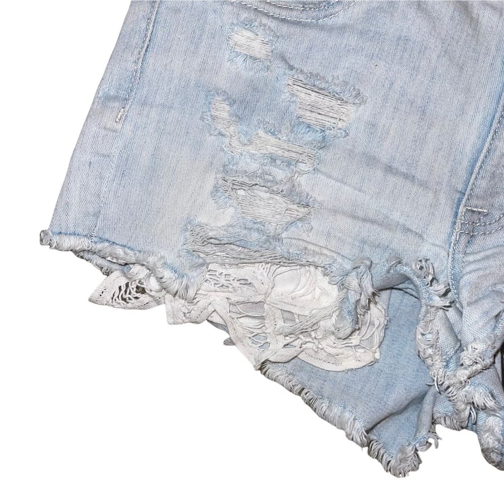 American Eagle Outfitters AEO Distressed Hi-Rise Shortie Light Wash Shorts 6 - Picture 4 of 9